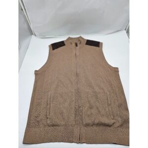 Roundtree Yorke Mens Full Sweater Zip Vest Size Large Brown  Patches